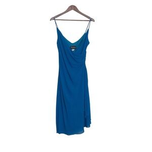 SL Fashions Women's Blue Draped Ruched Y2K Midi Dress Pullover Size 12